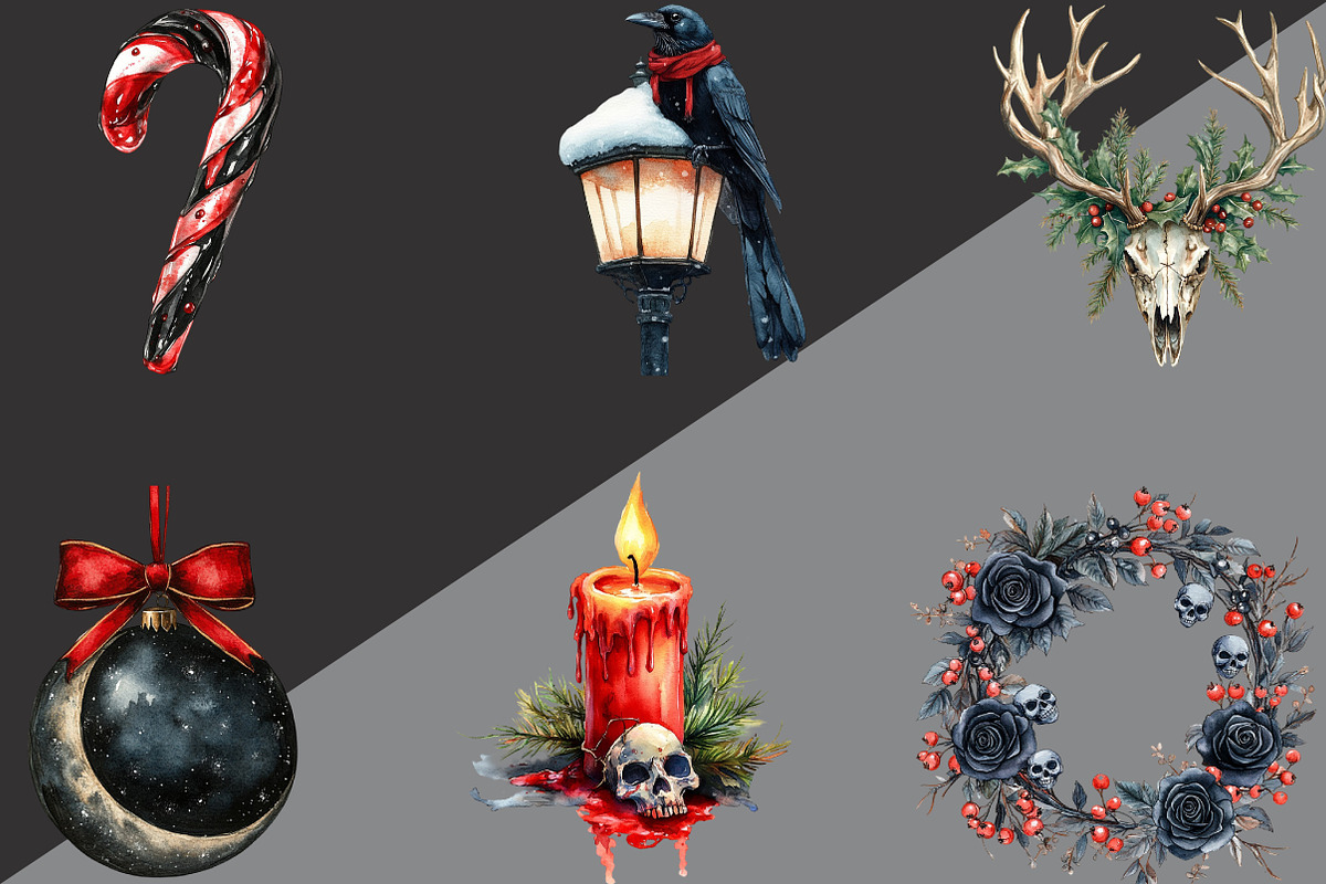 Gothic Christmas Day Clipart Bundle, an Illustration by Black Bird Studio (Photo 2 of 6)