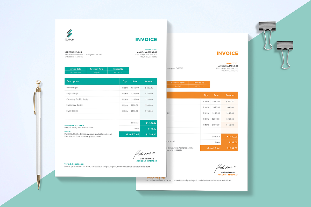 Invoice Template, a Resume Template by UnicodeID