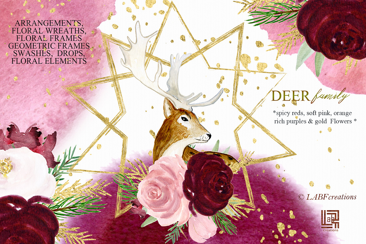 Autumn Watercolor Flowers. Deer, an Animal Illustration by LABFcreations (Photo 5 of 12)