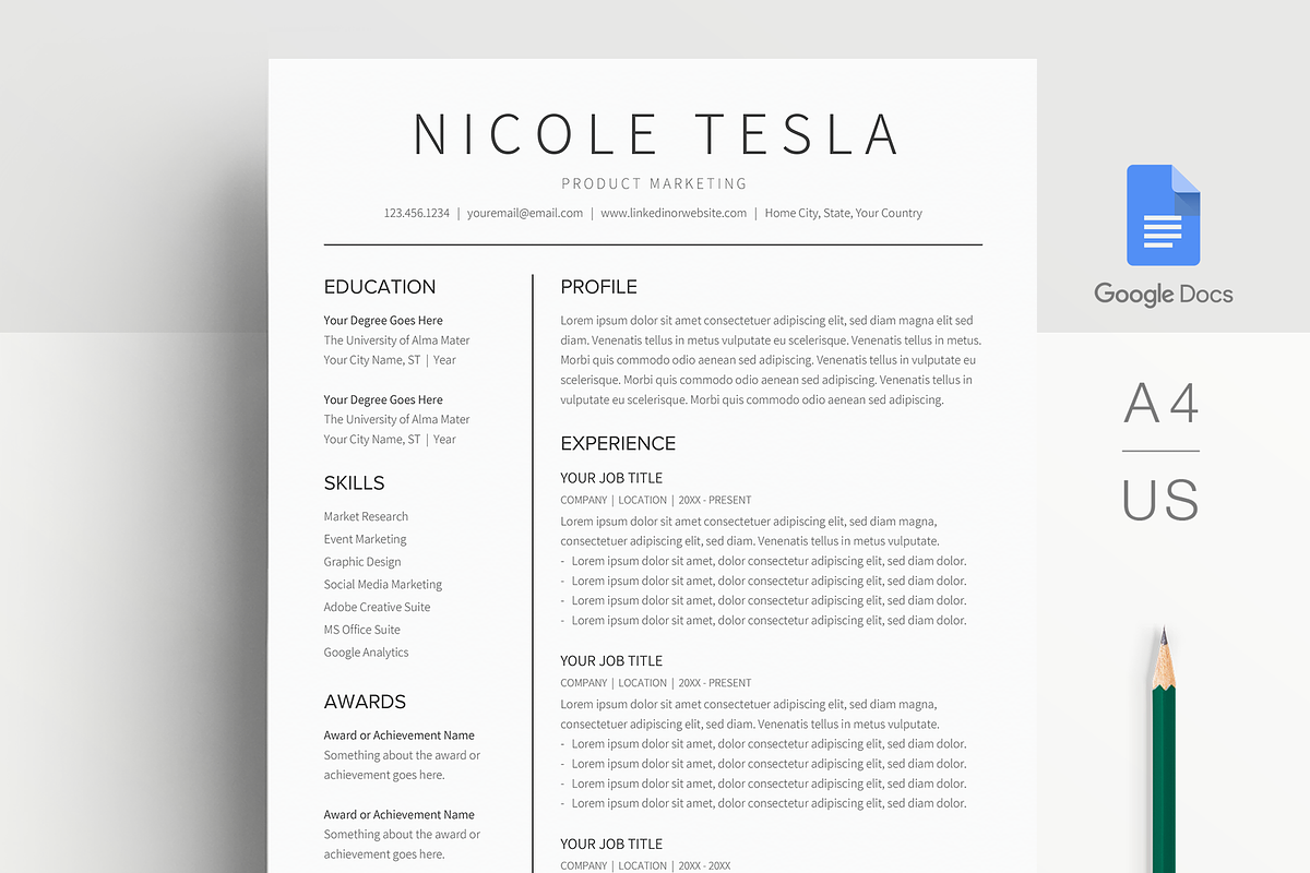 Google Docs Resume Template, a Resume Template by MioDocs (Photo 1 of 7)