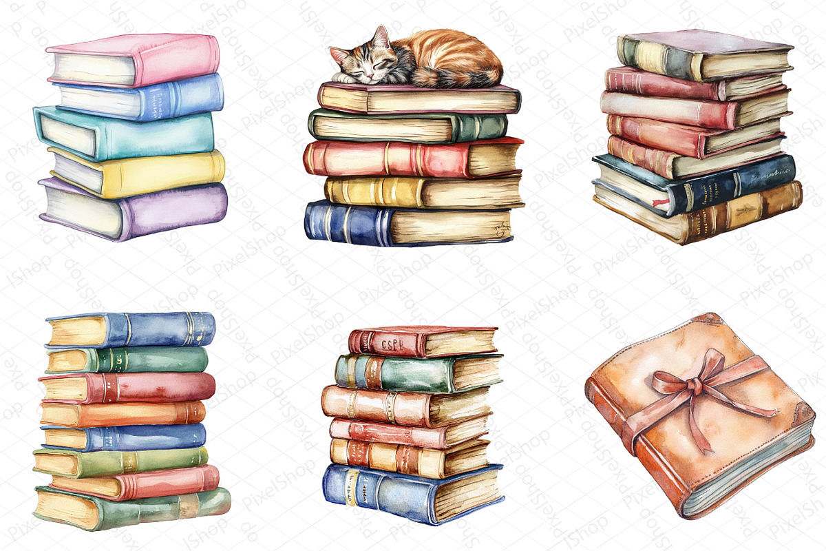 Watercolor Book Lover Clipart Bundle, an Illustration by DreamPrint404 (Photo 3 of 7)