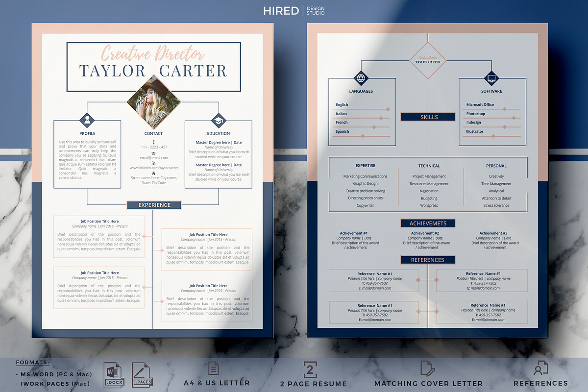 Creative CV Resume Template + icons, a Resume Template by HIRED Design Studio (Photo 2 of 12)