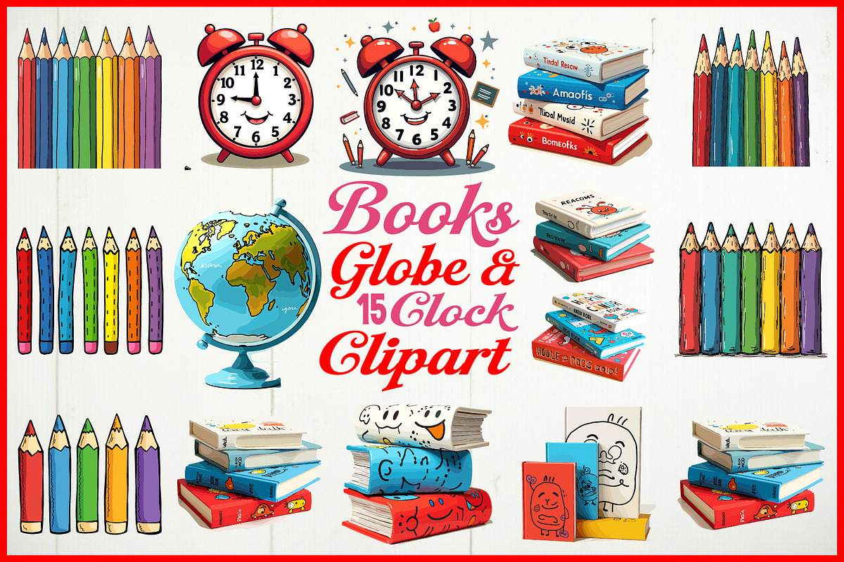 Books, Globe & Clock Clipart, an Object Graphic by Gfx_Store (Photo 1 of 16)