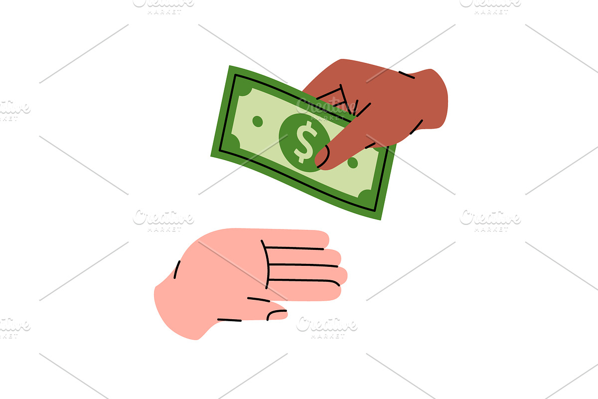 A hand giving dollar banknote to, an Object Illustration by GraphiShop