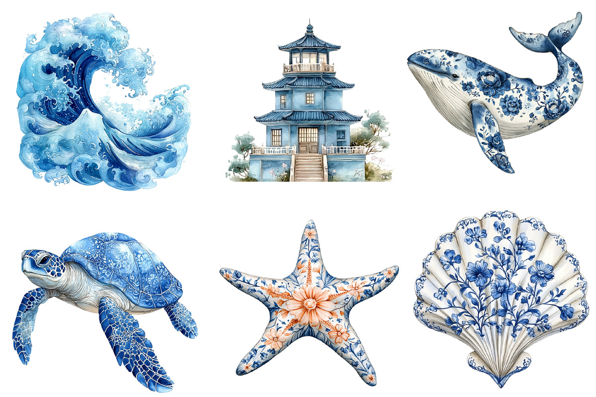 French Toile Ocean & Seaside Clipart, an Illustration by SinaCreation (Photo 4 of 5)