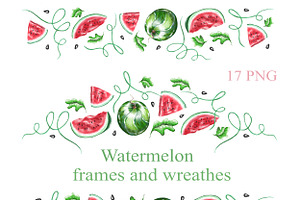 Watercolor Watermelon Frames PNG