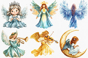 Watercolor Christmas Angel Clipart, an Illustration by Canvas Craft (Thumbnail 2 of 7)