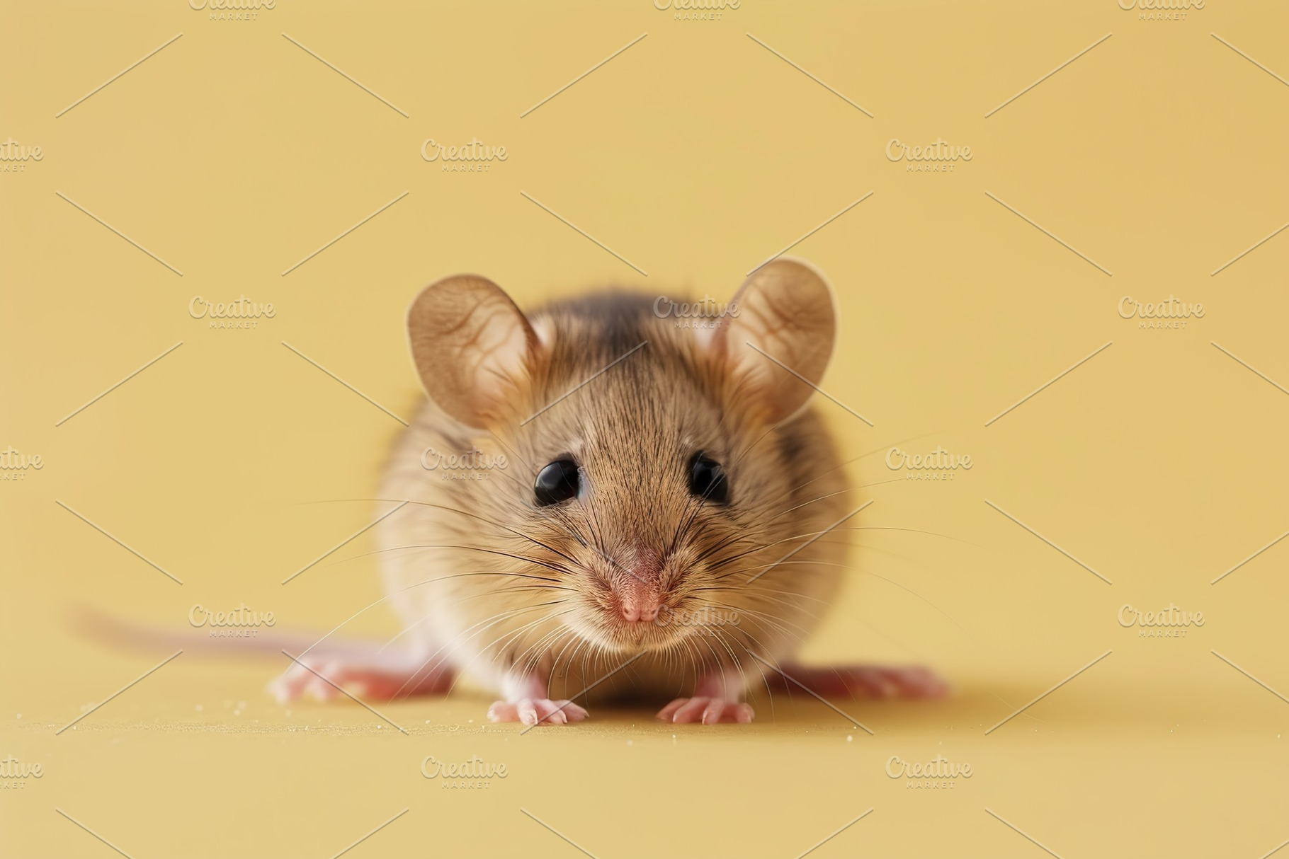 Cute brown mouse on yellow background, an Animal Photo by AlyaAnd