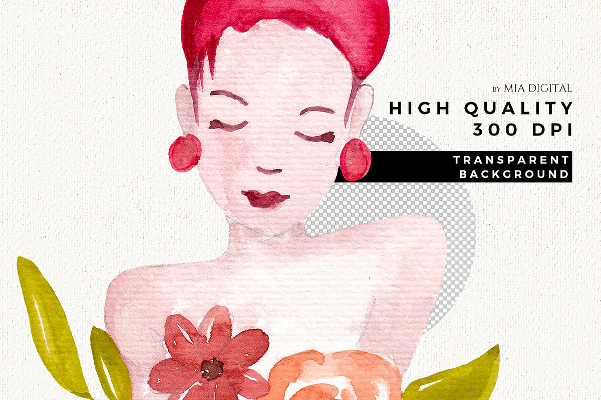 Mom with Flowers Watercolor Clipart, an Illustration by Mia Digital (Photo 8 of 8)