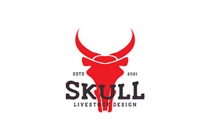 Colored Red Cow Head Skull Logo