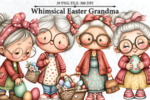 Whimsical Easter Grandma Clipart, a Seasonal Illustration by HueNestify