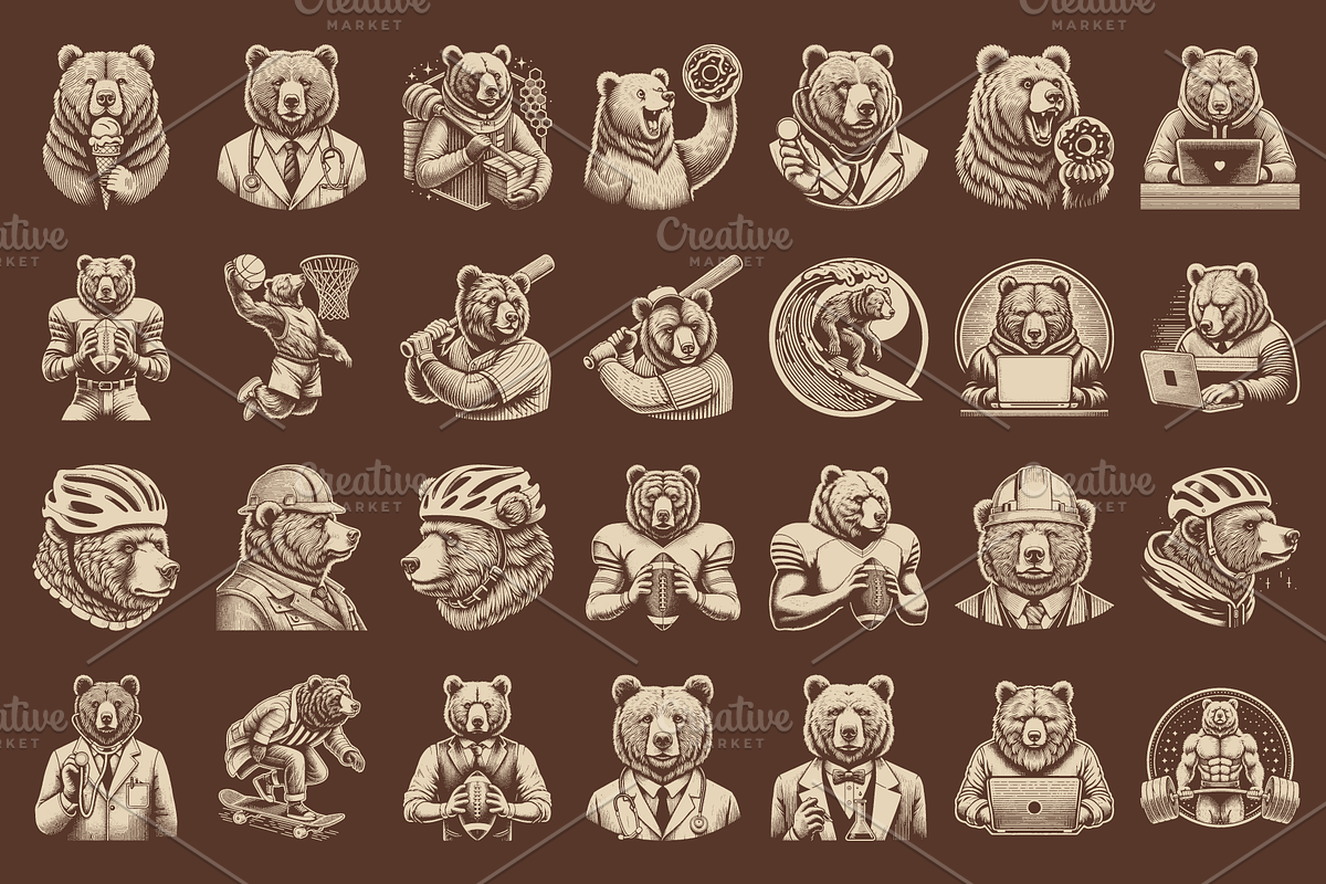 Vintage Hand-Drawn Brown Bear Design, an Animal Illustration by devastd (Photo 7 of 10)