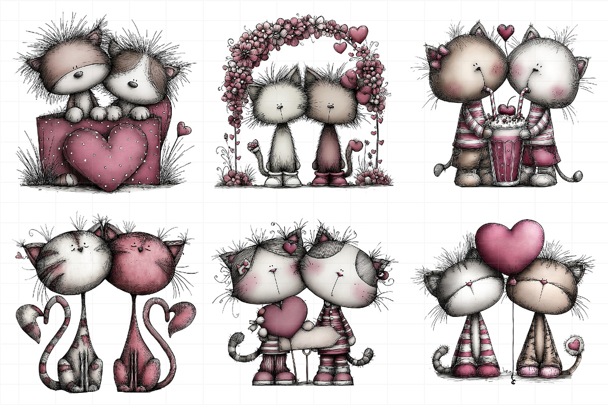 Sweet Valentine Cat Couple Clipart, an Illustration by Daily.Designs (Photo 4 of 8)