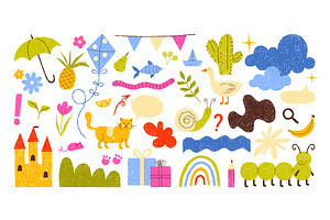 Kids drawings set with colorful, an Animal Illustration by Flashvector