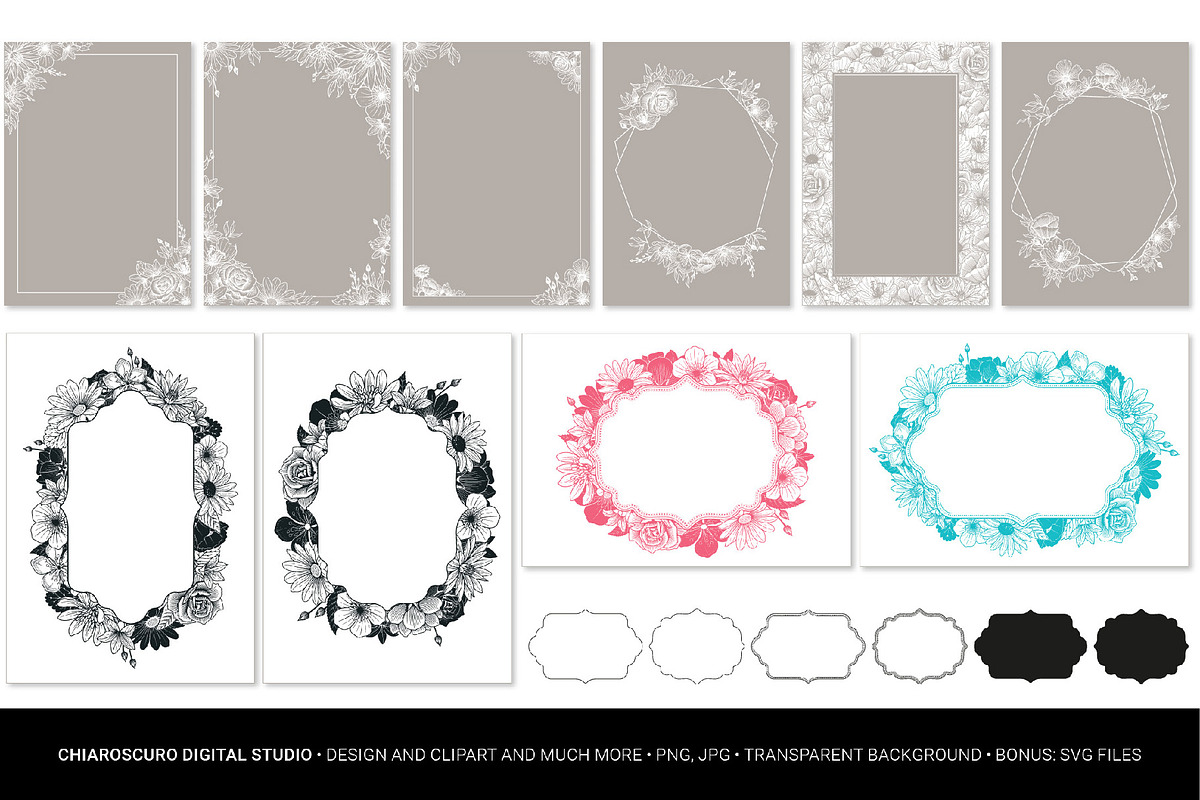 Vintage Vector Flower Frames Set, a Decorative Illustration by Pingebat (Photo 4 of 10)