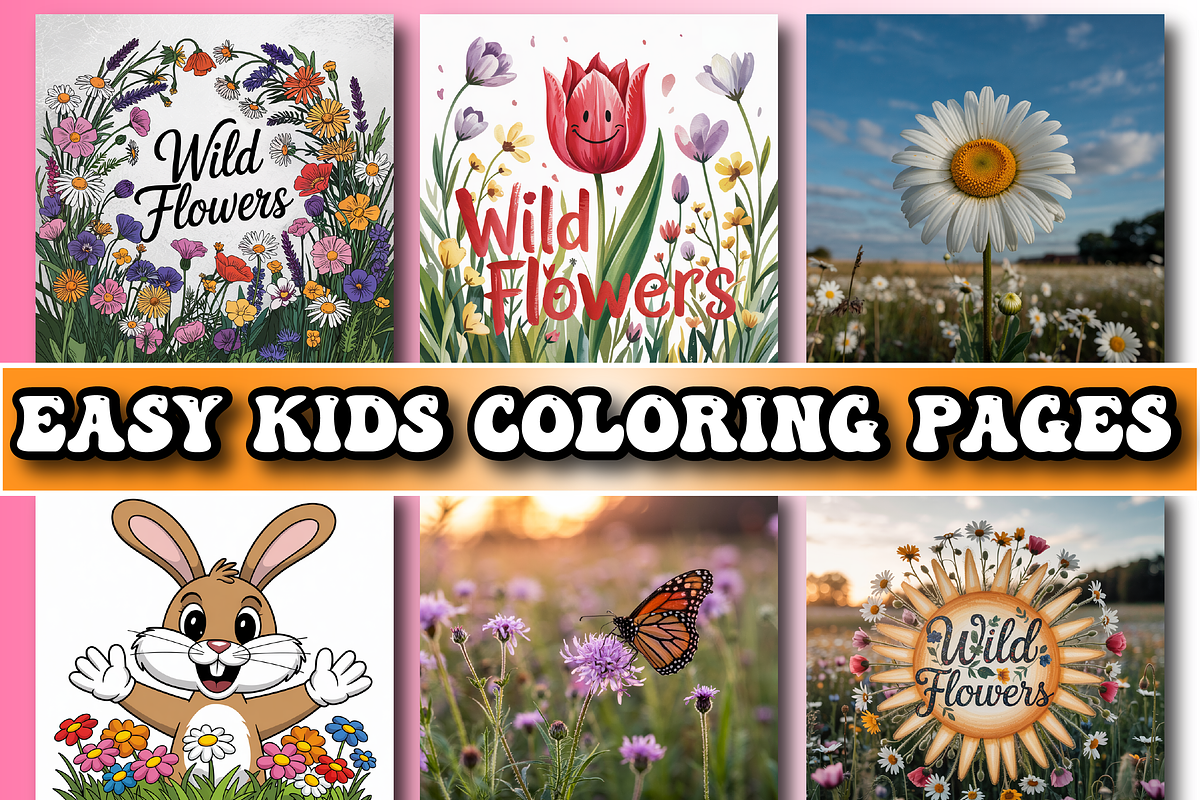 Wild Flowers Coloring Pages for Kids, a Decorative Illustration by Design Home (Photo 2 of 4)