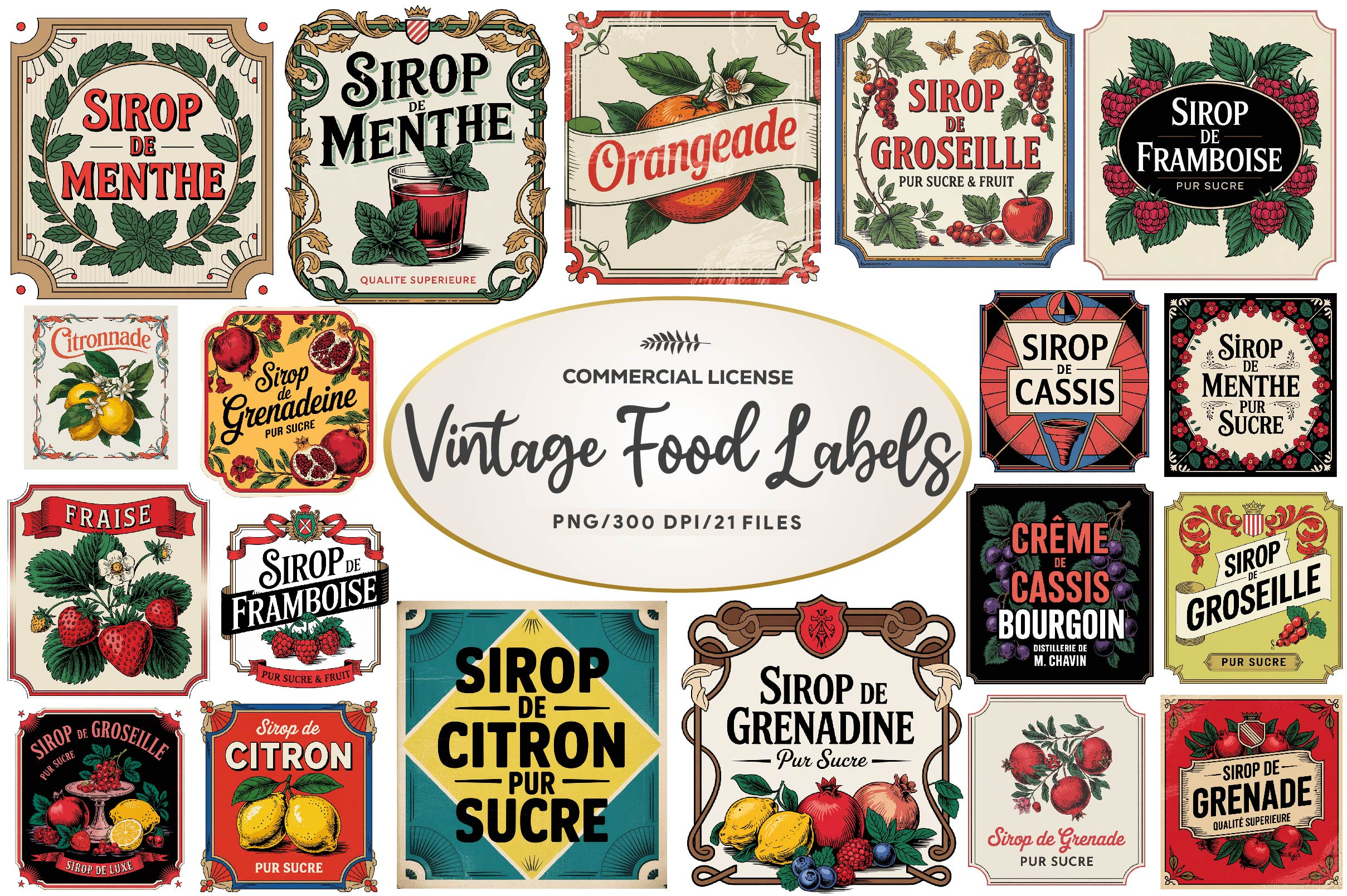Vintage Food Labels Illustration, an Illustration by CreationArt