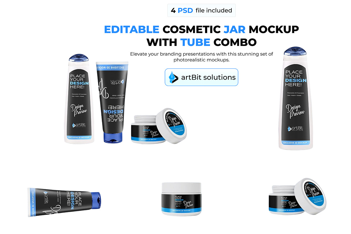 luxury Cosmetic Bottle Mockup Combo, a Packaging Mockup by artBit Design Studio (Photo 1 of 5)