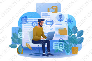Person Laptop Computer Online, a Person Illustration by Christos Georghiou