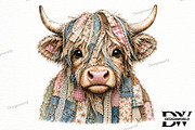 Patchwork Highland Cow PNG, a Seasonal Illustration by Designworld (Thumbnail 1 of 4)
