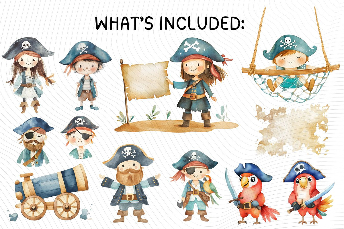 Cute Pirate Clipart Bundle, an Illustration by PassionPNGcreation (Photo 4 of 12)