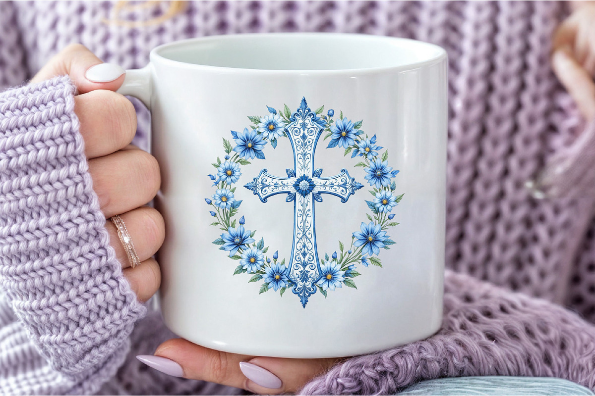Blue Cross With Flowers Clipart, an Illustration by DreamCafeArt (Photo 6 of 7)