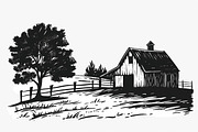 Farmhouse scene silhouette vector, an Icon by Amazin_art (Thumbnail 5 of 13)