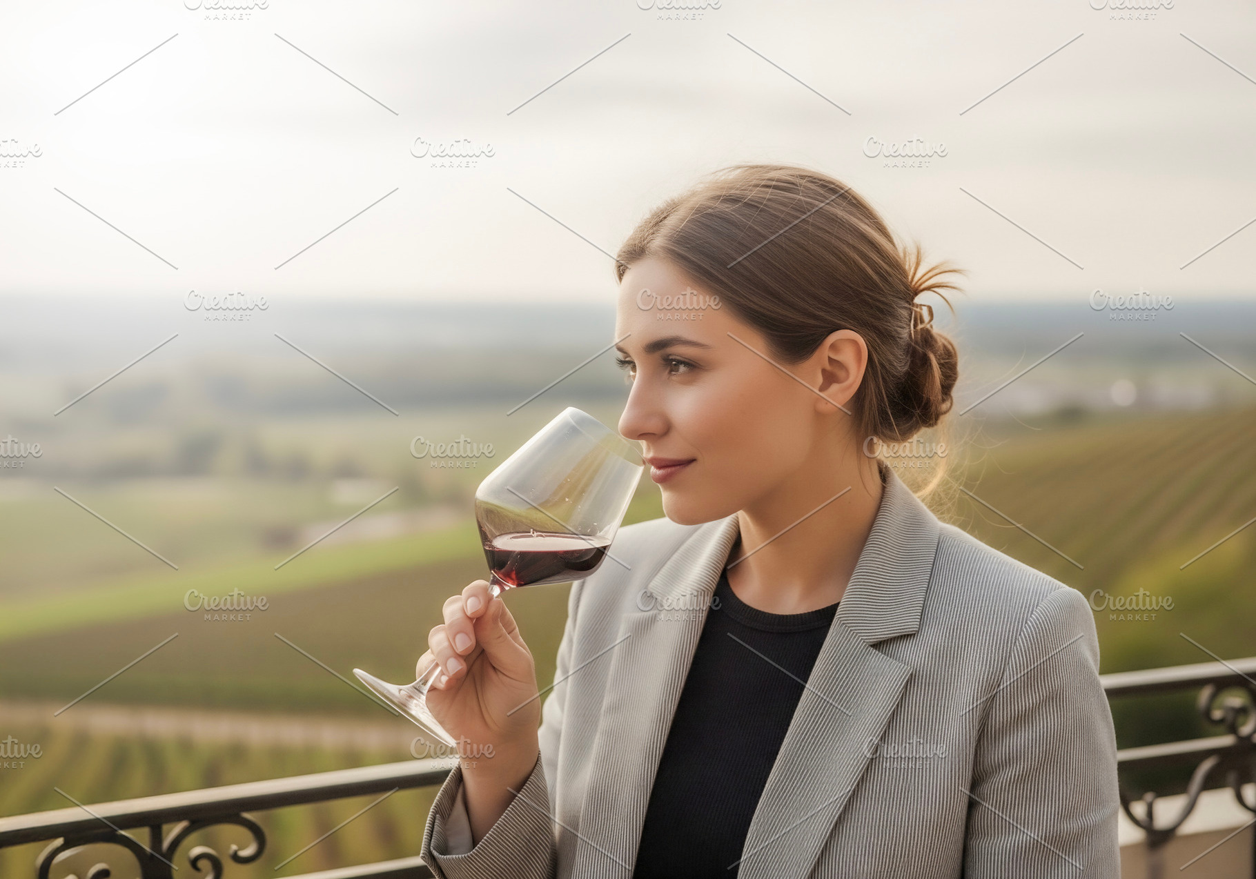 Elegant woman tasting red wine, a Photo by rarrarorro