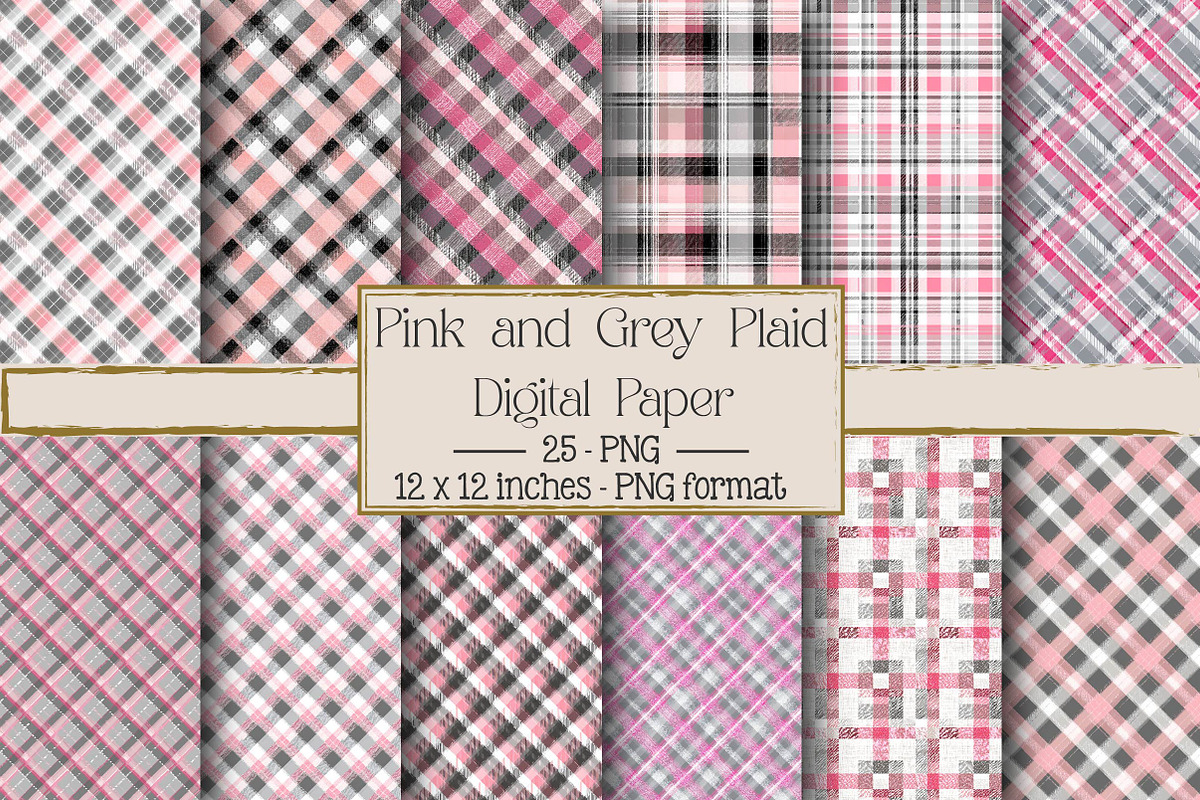 Pink and Grey Plaid Patterns, a Texture Illustration by DreamPrint404
