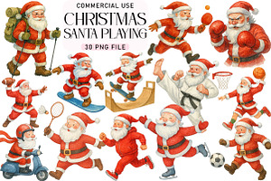 Watercolor Santa Playing Sport, a Sport Illustration by Daily.Designs