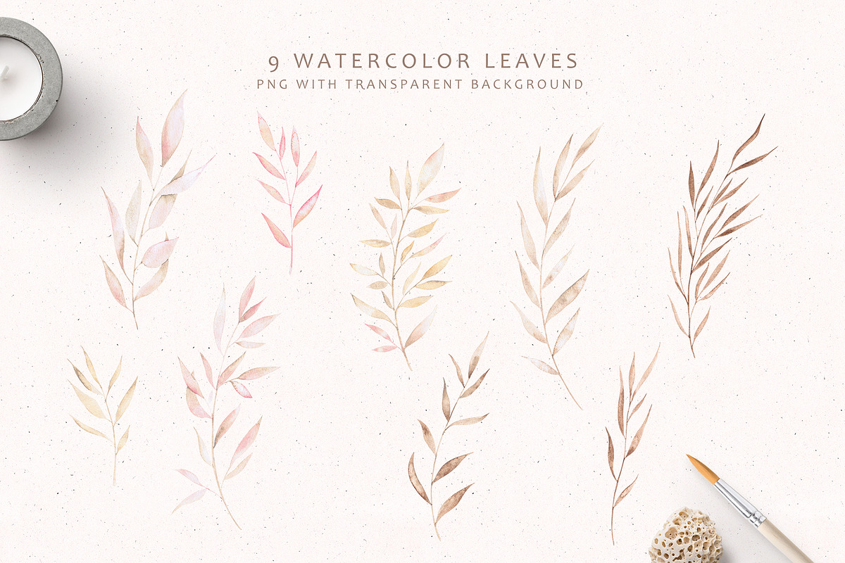BOHO leaves - watercolor set, an Illustration by LeriaArt watercolor (Photo 2 of 8)