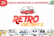 Retro Campers Watercolor, an Illustration by plaidGecko (Thumbnail 1 of 7)
