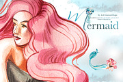 Hand-Painted Mermaid Clipart Set, a Person Illustration by ArtCreationsDesign (Thumbnail 6 of 24)