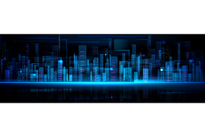 Futuristic city skyline with glowing, a Technology Illustration by art PVP - market
