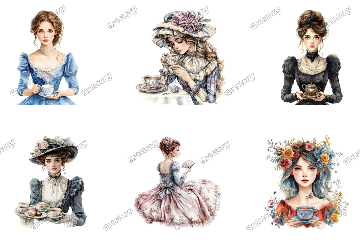 Whimsical Victorian Tea Queens Clipa, an Illustration by designcity5 (Photo 2 of 5)