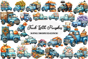 Autumn Truck with Pumpkins Clipart, an Illustration by Daily.Designs