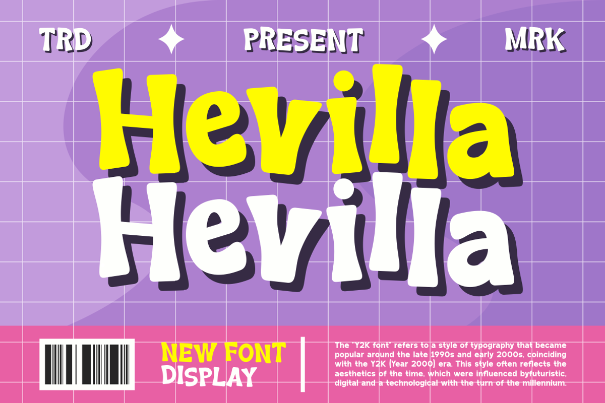 Hevilla - Y2k Display Font, a Sans Serif Font by MaikoHatta (Photo 1 of 7)