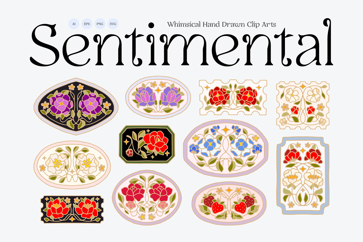 SENTIMENTAL Hand Drawn Whimsy Floral, an Object Graphic by Artflorara (Photo 1 of 12)