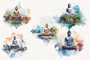 Watercolor Buddha Clipart, an Illustration by Mash Mash Stickers (Thumbnail 4 of 9)