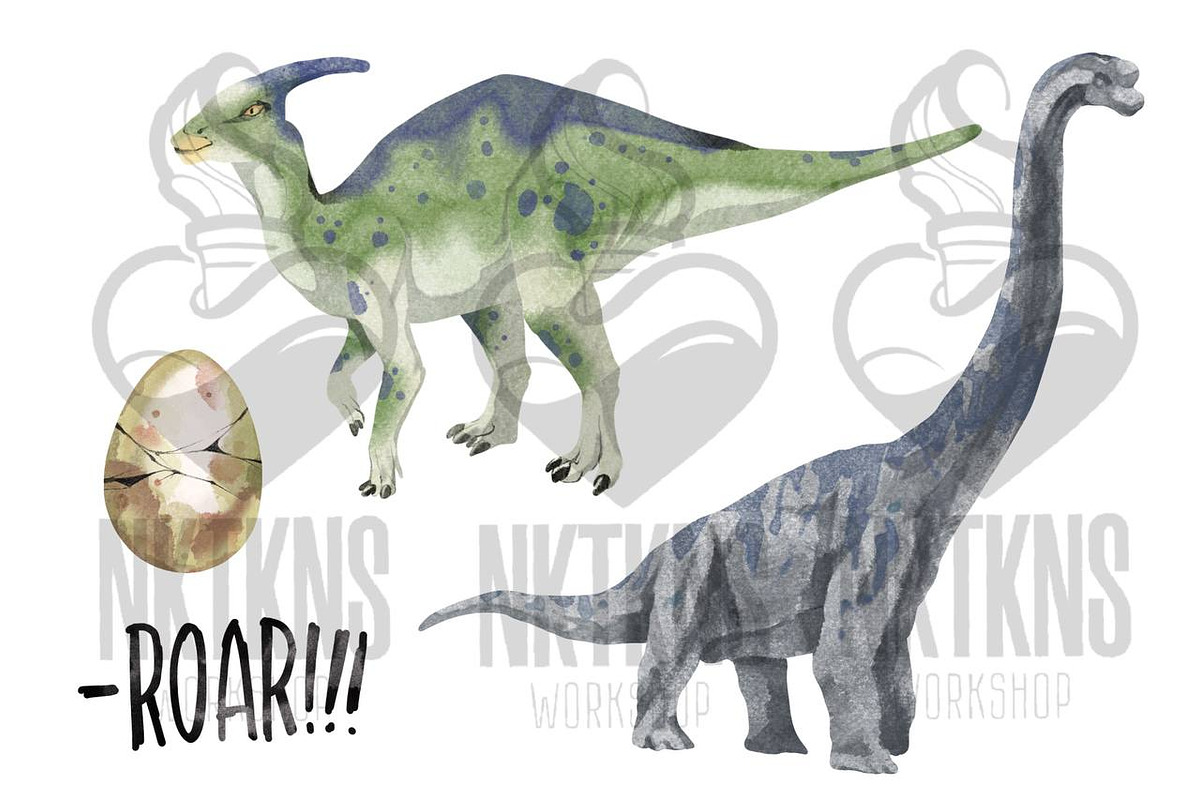 Dinosaur Watercolor Clipart, an Animal Illustration by NKTKNS (Photo 4 of 6)