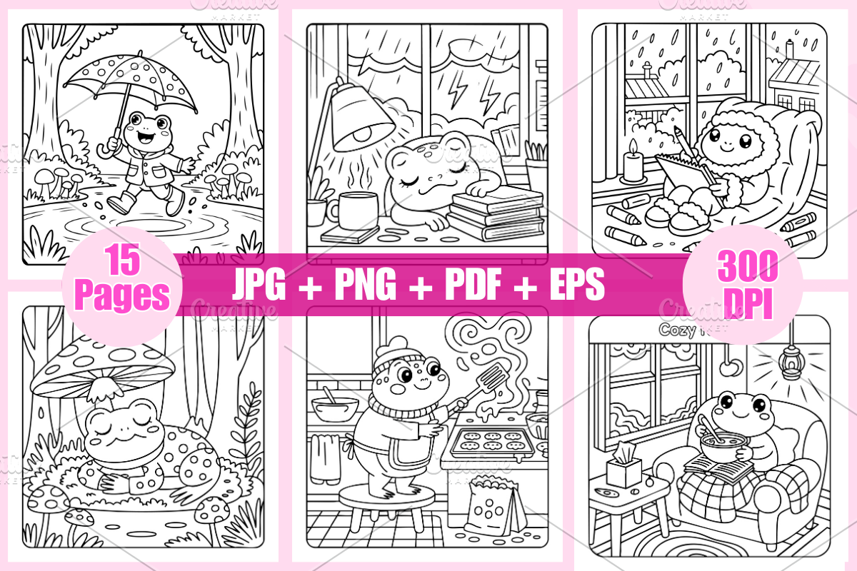 Froggy Days Coloring Pages For Kids, an Animal Illustration by Coco Bloom (Photo 2 of 3)