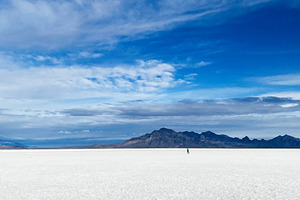 Salt flat landscape in Utah with blue sky, distant mountains, and expansive hor, a Nature Photo by AS photostudio