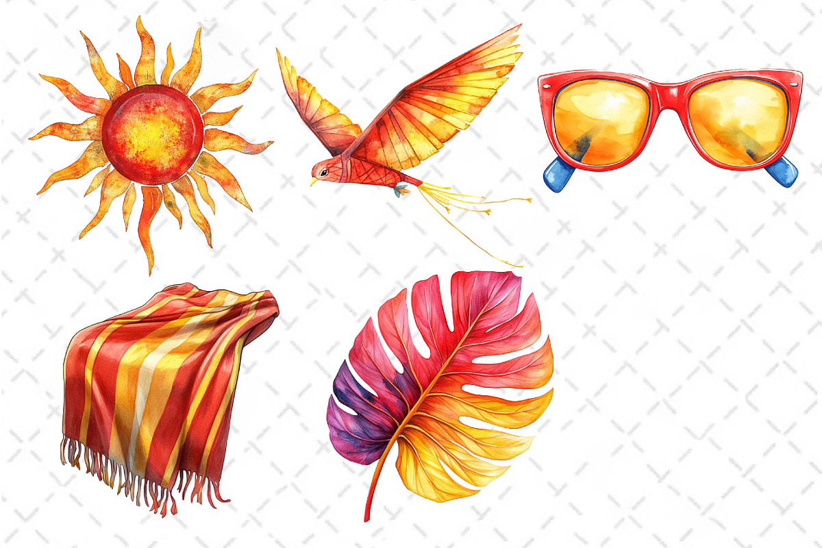 Watercolor Summer Clipart Bundle, an Illustration by Dream Creation (Photo 7 of 7)