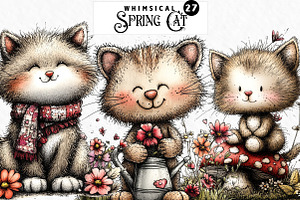 Whimsical Spring Cat Clipart Png, an Illustration by Watercolor design