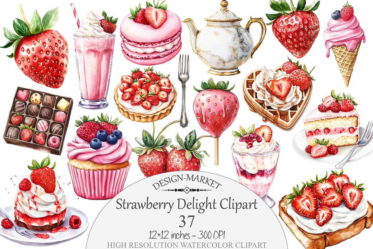 Watercolor Strawberry Delight Clipar, a Seasonal Illustration by Design Market (Photo 1 of 4)