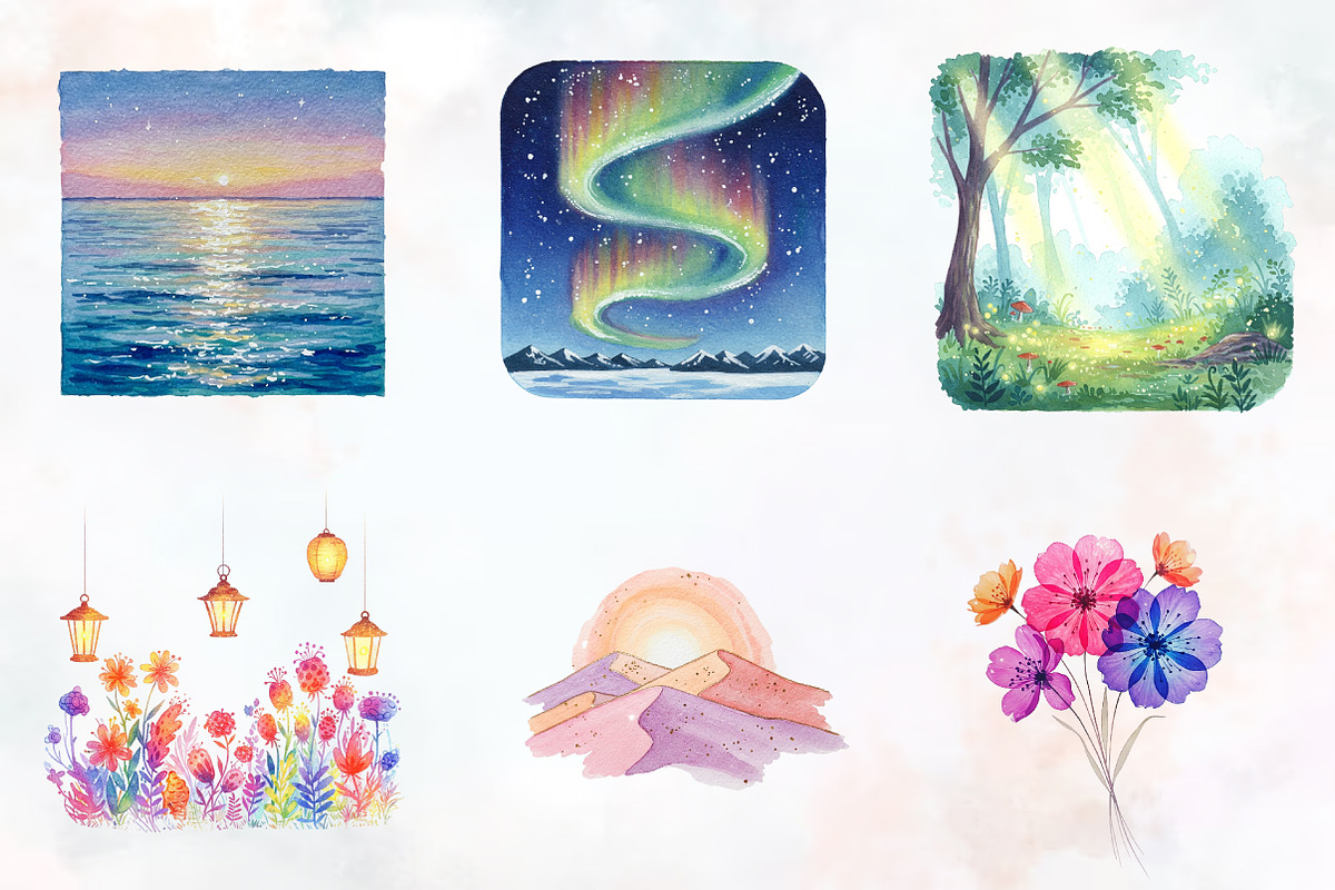 Dreamy Watercolor Creations Clipart, an Illustration by RobertsArt (Photo 7 of 7)