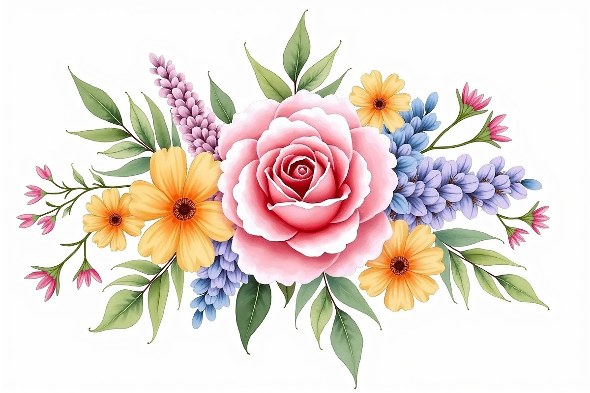Vibrant Floral Watercolor Bouquet, an Illustration by hafijul (Photo 7 of 13)