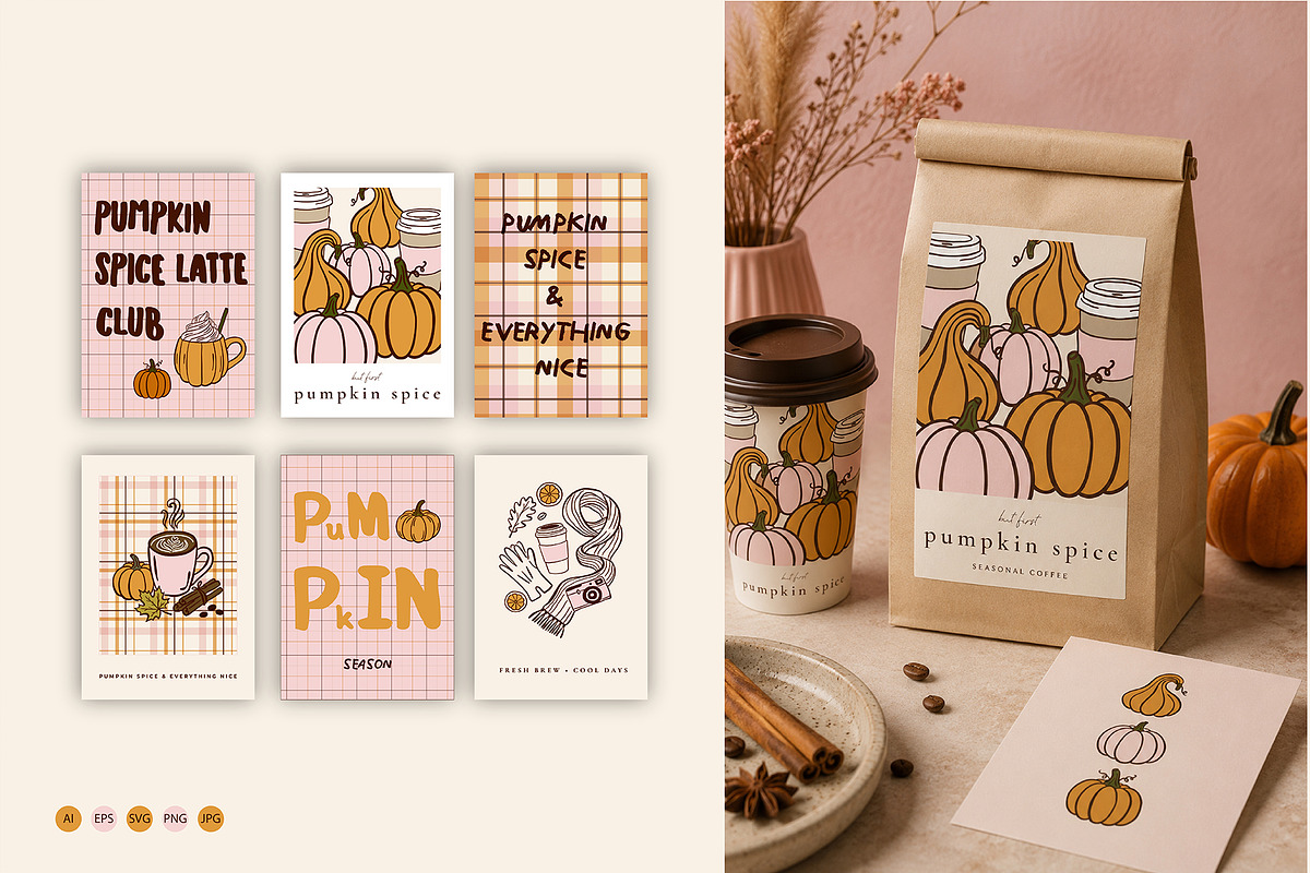 Retro Autumn Coffee Clipart Vector, a Seasonal Illustration by SunnJaneArt (Photo 6 of 19)