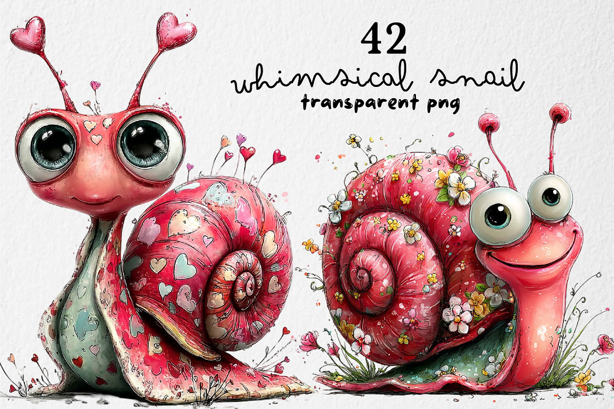 Whimsical Snail Watercolor Clipart, an Illustration by Dream Creation (Photo 1 of 8)