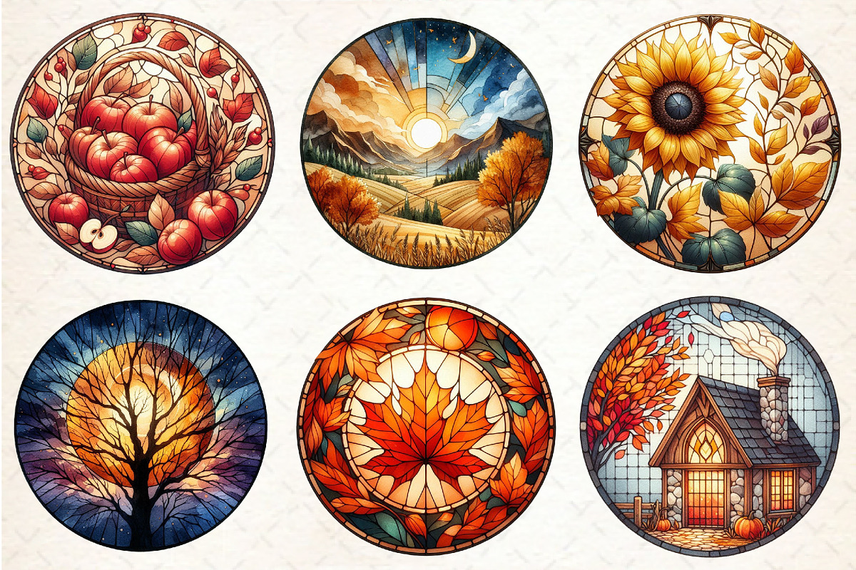 Fall Autumn Round Stained Glass Clip, an Illustration by Libby Wishes (Photo 3 of 5)